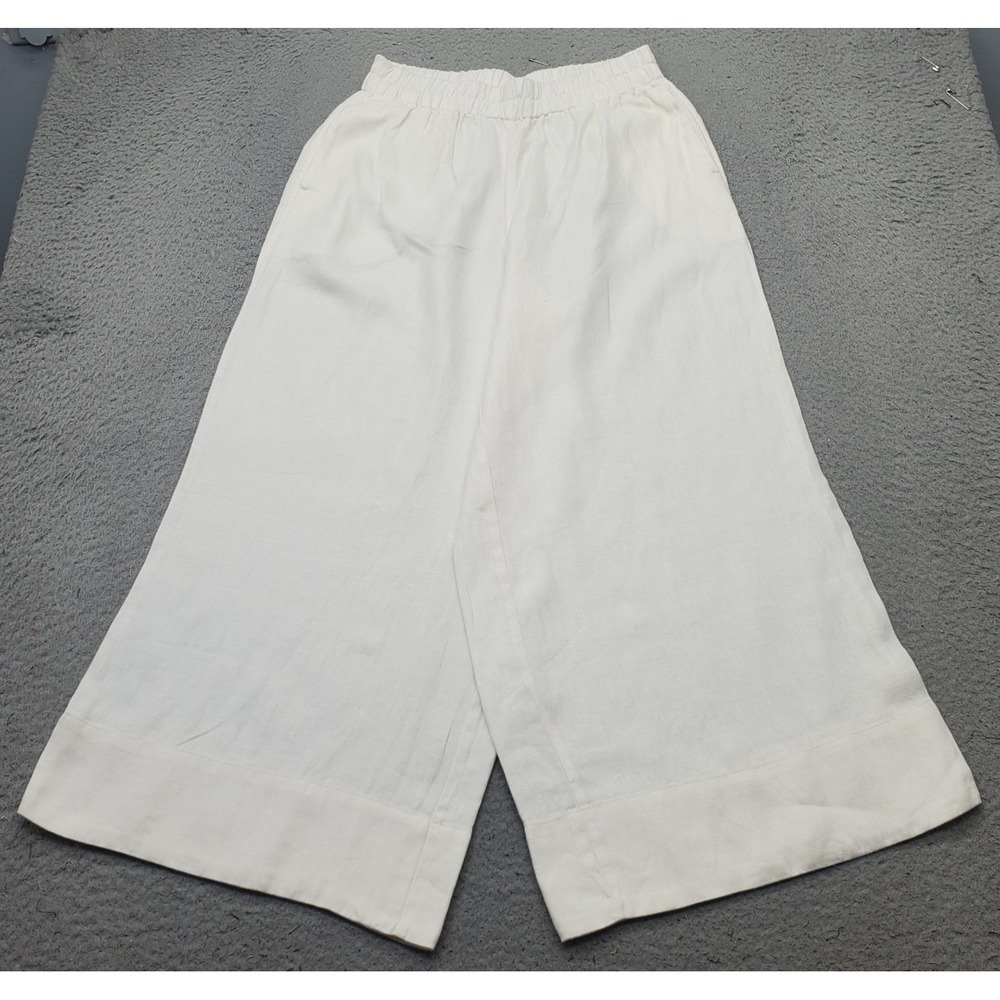 Banana Republic Wide Leg Pants Women XS White Linen Career Elastic Waist Pull-On